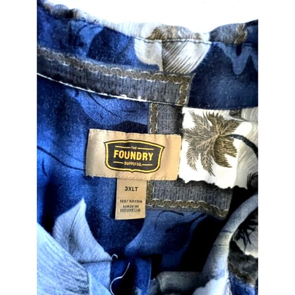 The Foundry Supply  Co Shirt Hawaiian Aloha Style 3XLT Button Front Big Men Blue - Picture 5 of 6